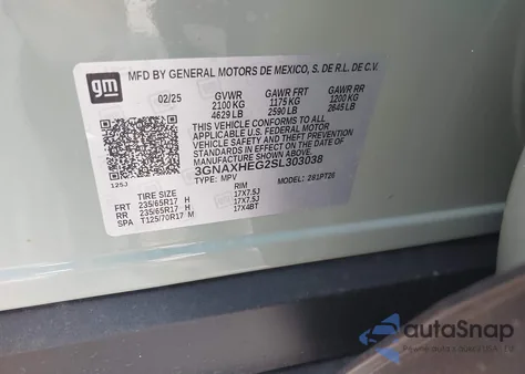 2025 Chevrolet Equinox Fwd Lt from USA, damaged, VIN 3GNAXHEG2SL303038